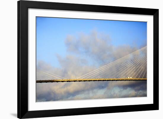 USA, Georgia, Savannah. Talmadge Memorial Bridge with truck crossing.-Joanne Wells-Framed Photographic Print