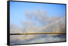 USA, Georgia, Savannah. Talmadge Memorial Bridge with truck crossing.-Joanne Wells-Framed Stretched Canvas