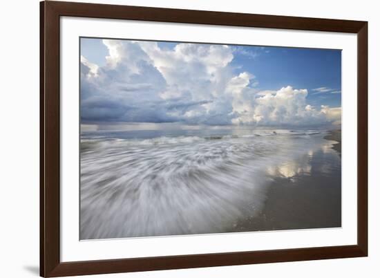 USA, Georgia, Tybee Island. Clouds and waves in morning light at the beach.-Joanne Wells-Framed Premium Photographic Print