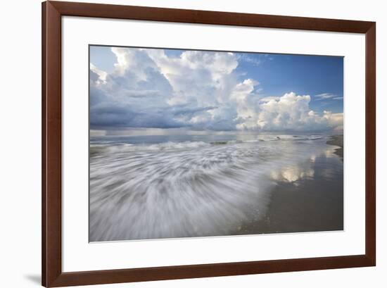 USA, Georgia, Tybee Island. Clouds and waves in morning light at the beach.-Joanne Wells-Framed Premium Photographic Print