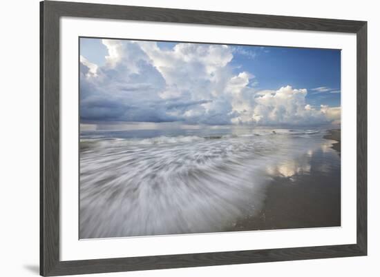 USA, Georgia, Tybee Island. Clouds and waves in morning light at the beach.-Joanne Wells-Framed Premium Photographic Print