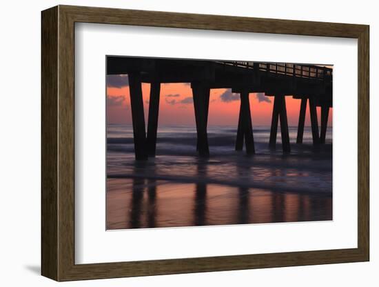 USA, Georgia, Tybee Island, Pier at Tybee Island beach at sunrise.-Joanne Wells-Framed Photographic Print