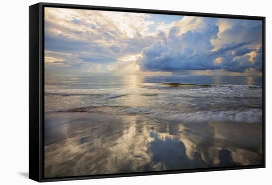 USA, Georgia, Tybee Island, Sunrise and reflections on Tybee Island.-Joanne Wells-Framed Stretched Canvas