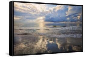 USA, Georgia, Tybee Island, Sunrise and reflections on Tybee Island.-Joanne Wells-Framed Stretched Canvas