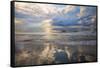 USA, Georgia, Tybee Island, Sunrise and reflections on Tybee Island.-Joanne Wells-Framed Stretched Canvas