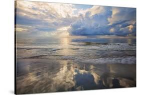 USA, Georgia, Tybee Island, Sunrise and reflections on Tybee Island.-Joanne Wells-Stretched Canvas