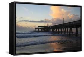 USA, Georgia, Tybee Island, Tybee Pier at sunrise.-Joanne Wells-Framed Stretched Canvas