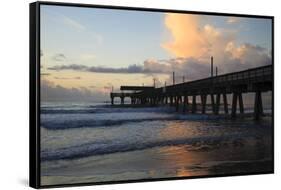 USA, Georgia, Tybee Island, Tybee Pier at sunrise.-Joanne Wells-Framed Stretched Canvas