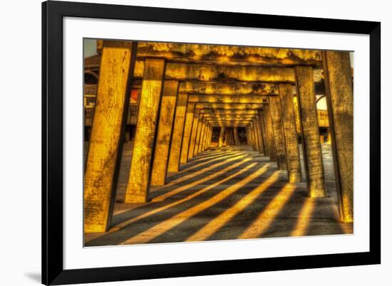 USA, Georgia, Tybee Island. Tybee Pier with shadows at sunrise.-Joanne Wells-Framed Premium Photographic Print