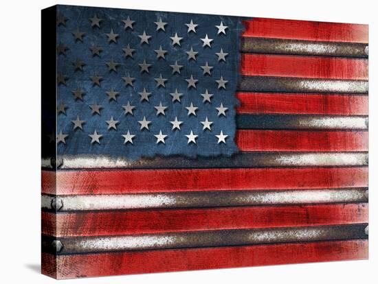 Usa Grunge Metal Flag-Alberto SevenOnSeven-Stretched Canvas