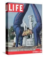 USA Gymnasts Doris Fuchs and Sharon Richardson Frolic in Rome's Stadio dei Marmi, 1960-George Silk-Stretched Canvas