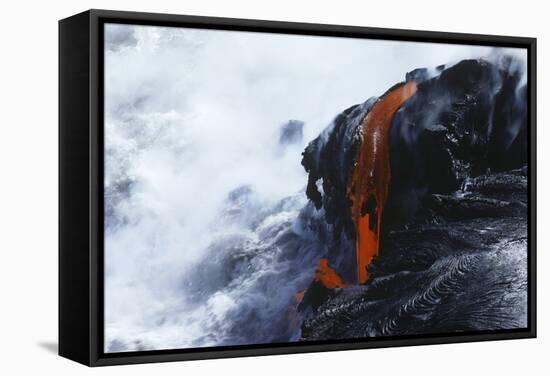 USA Hawaii Big Island Volcanos National Park Cooling Lava and Surf-Nosnibor137-Framed Stretched Canvas