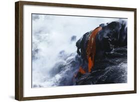 USA Hawaii Big Island Volcanos National Park Cooling Lava and Surf-Nosnibor137-Framed Photographic Print