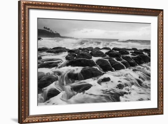 USA, Hawaii, Kauai. Black and white of rocky shoreline.-Jaynes Gallery-Framed Premium Photographic Print