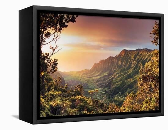 USA, Hawaii, Kauai, Kokee State Park, Kalalau Valley-Michele Falzone-Framed Stretched Canvas