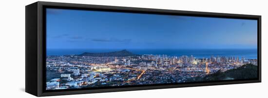 USA, Hawaii, Oahu, Honolulu Skyline and Diamond Head Crater-Michele Falzone-Framed Stretched Canvas