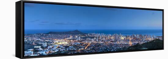 USA, Hawaii, Oahu, Honolulu Skyline and Diamond Head Crater-Michele Falzone-Framed Stretched Canvas