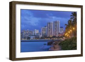 USA, Hawaii, Oahu, Honolulu, Twilight Waikiki-Rob Tilley-Framed Photographic Print