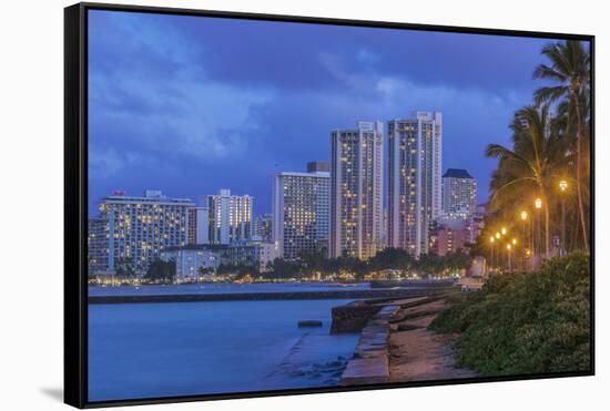 USA, Hawaii, Oahu, Honolulu, Twilight Waikiki-Rob Tilley-Framed Stretched Canvas