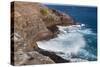 USA, Hawaii, Oahu, Honolulu. Water Shoots from Spitting Cave at Kawaihoa Point-Charles Crust-Stretched Canvas