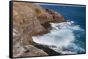 USA, Hawaii, Oahu, Honolulu. Water Shoots from Spitting Cave at Kawaihoa Point-Charles Crust-Framed Stretched Canvas