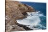 USA, Hawaii, Oahu, Honolulu. Water Shoots from Spitting Cave at Kawaihoa Point-Charles Crust-Stretched Canvas