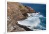 USA, Hawaii, Oahu, Honolulu. Water Shoots from Spitting Cave at Kawaihoa Point-Charles Crust-Framed Photographic Print