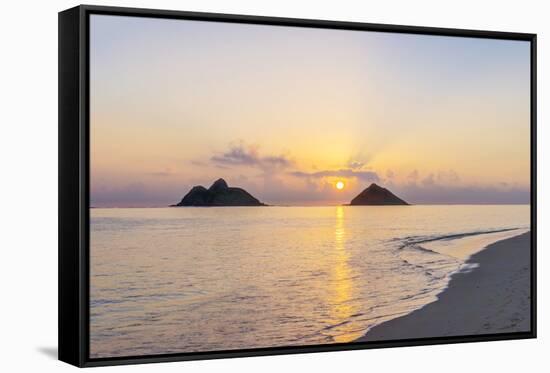 USA, Hawaii, Oahu, Lanikai Beach Sunrise-Rob Tilley-Framed Stretched Canvas