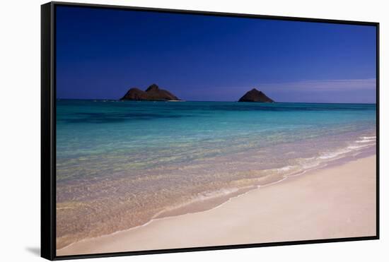 USA, Hawaii, Oahu, Lanikai Twin Mokulua Islands with Blue Water-Terry Eggers-Framed Stretched Canvas