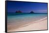 USA, Hawaii, Oahu, Lanikai Twin Mokulua Islands with Blue Water-Terry Eggers-Framed Stretched Canvas