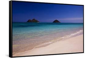 USA, Hawaii, Oahu, Lanikai Twin Mokulua Islands with Blue Water-Terry Eggers-Framed Stretched Canvas