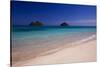 USA, Hawaii, Oahu, Lanikai Twin Mokulua Islands with Blue Water-Terry Eggers-Stretched Canvas