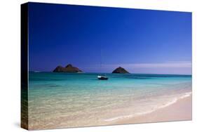 USA, Hawaii, Oahu, Sail Boat at Anchor in Blue Water with Swimmer-Terry Eggers-Stretched Canvas