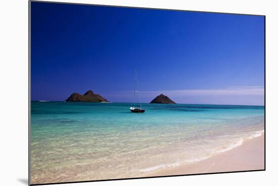 USA, Hawaii, Oahu, Sail Boat at Anchor in Blue Water with Swimmer-Terry Eggers-Mounted Photographic Print