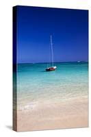 USA, Hawaii, Oahu, Sail Boat at Anchor in Blue Water with Swimmer-Terry Eggers-Stretched Canvas