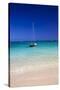 USA, Hawaii, Oahu, Sail Boat at Anchor in Blue Water with Swimmer-Terry Eggers-Stretched Canvas