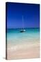 USA, Hawaii, Oahu, Sail Boat at Anchor in Blue Water with Swimmer-Terry Eggers-Stretched Canvas