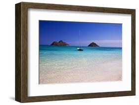 USA, Hawaii, Oahu, Sail Boat at Anchor in Blue Water with Swimmer-Terry Eggers-Framed Photographic Print