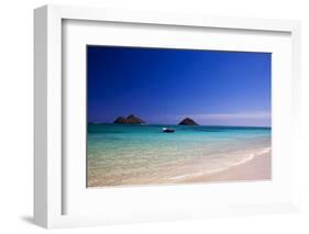 USA, Hawaii, Oahu, Sail Boat at Anchor in Blue Water with Swimmer-Terry Eggers-Framed Photographic Print