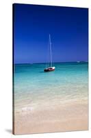 USA, Hawaii, Oahu, Sail Boat at Anchor in Blue Water with Swimmer-Terry Eggers-Stretched Canvas