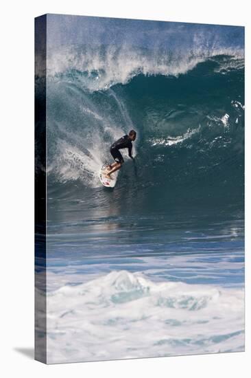 USA, Hawaii, Oahu, Surfers in Action at the Pipeline-Terry Eggers-Stretched Canvas