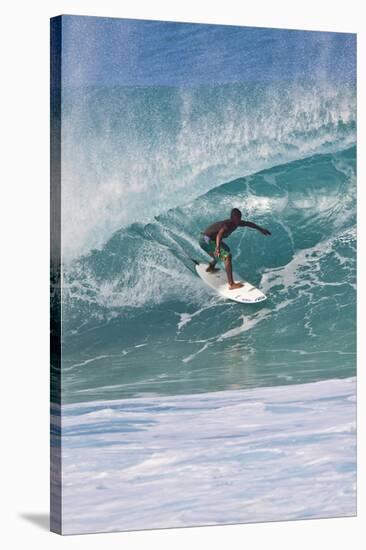 USA, Hawaii, Oahu, Surfers in Action at the Pipeline-Terry Eggers-Stretched Canvas