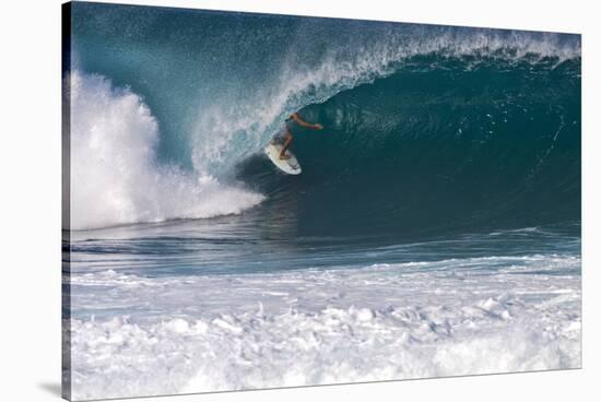 USA, Hawaii, Oahu, Surfers in Action at the Pipeline-Terry Eggers-Stretched Canvas