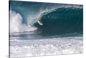 USA, Hawaii, Oahu, Surfers in Action at the Pipeline-Terry Eggers-Stretched Canvas