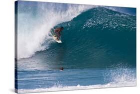 USA, Hawaii, Oahu, Surfers in Action at the Pipeline-Terry Eggers-Stretched Canvas