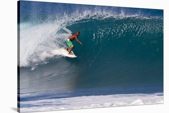 USA, Hawaii, Oahu, Surfers in Action at the Pipeline-Terry Eggers-Stretched Canvas