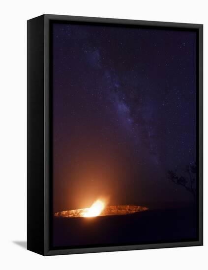 USA, Hawaii, the Big Island, Hawaii Volcanoes National Park, Halema'uma'u Crater and Milky Way-Michele Falzone-Framed Stretched Canvas