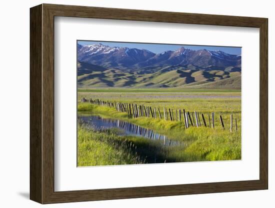 USA, Idaho, Fairfield, Camas Prairie, Creek and fence in the Camas Prairie-Terry Eggers-Framed Photographic Print