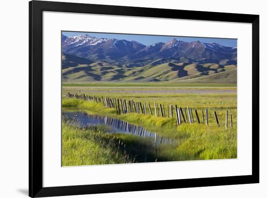 USA, Idaho, Fairfield, Camas Prairie, Creek and fence in the Camas Prairie-Terry Eggers-Framed Premium Photographic Print