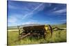 USA, Idaho, Fairfield, Horse Drawn Hay Rake in Field-Terry Eggers-Stretched Canvas